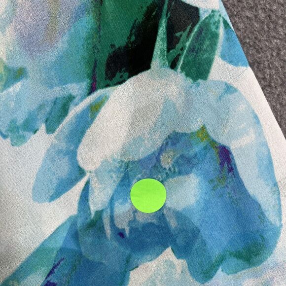 Calvin Klein Blouse Womens Medium Blue Floral Split Neck Chain Tassel Sheer - Picture 8 of 16